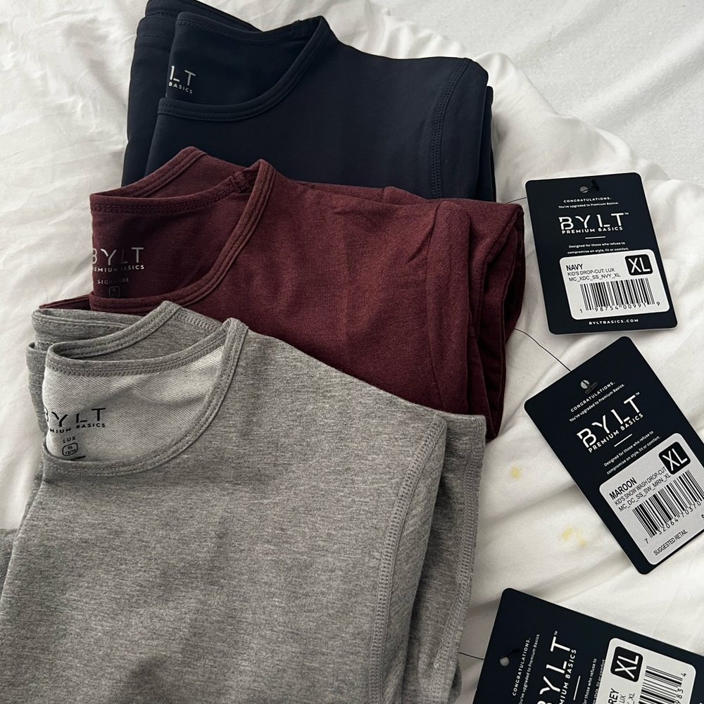 BYLT Basics Crew Neck T-Shirts - Black, Maroon, Gray